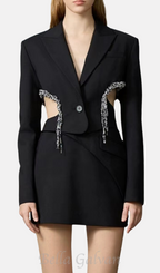 Flowering Girl Women crystal-embellished cut out blazer dress in black
