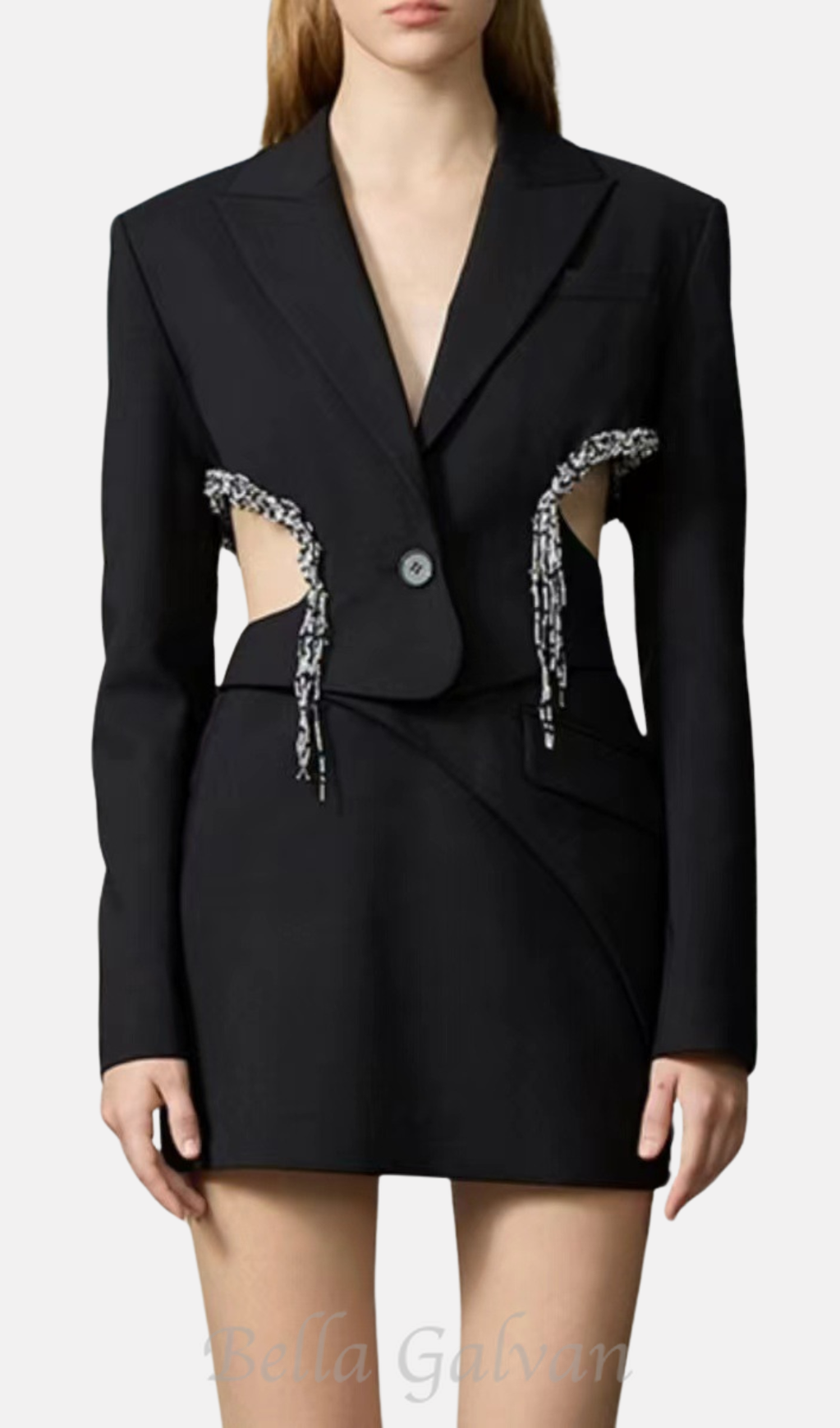Flowering Girl Women crystal-embellished cut out blazer dress in black