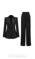 Flowering Girl Women Ally Crystal Pinstripe Blazer Set in Black