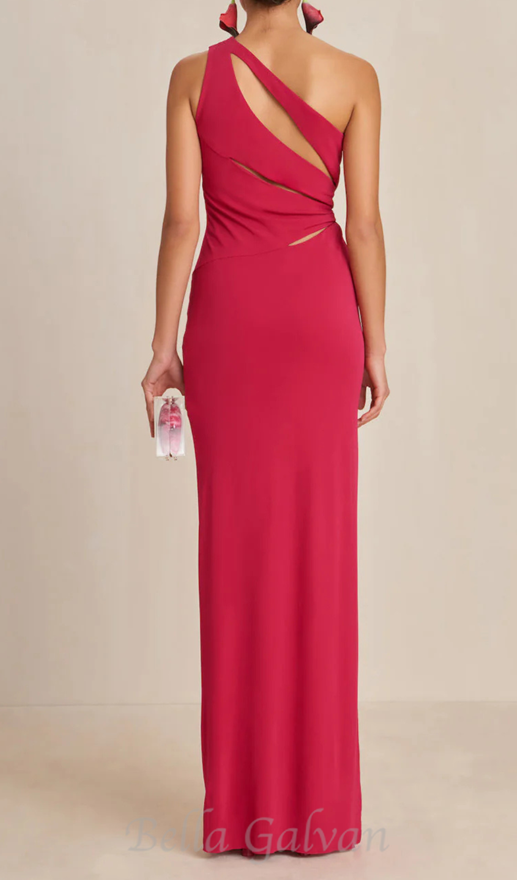 Flowering Girl Women one-shoulder cutout side slit maxi dress in magenta