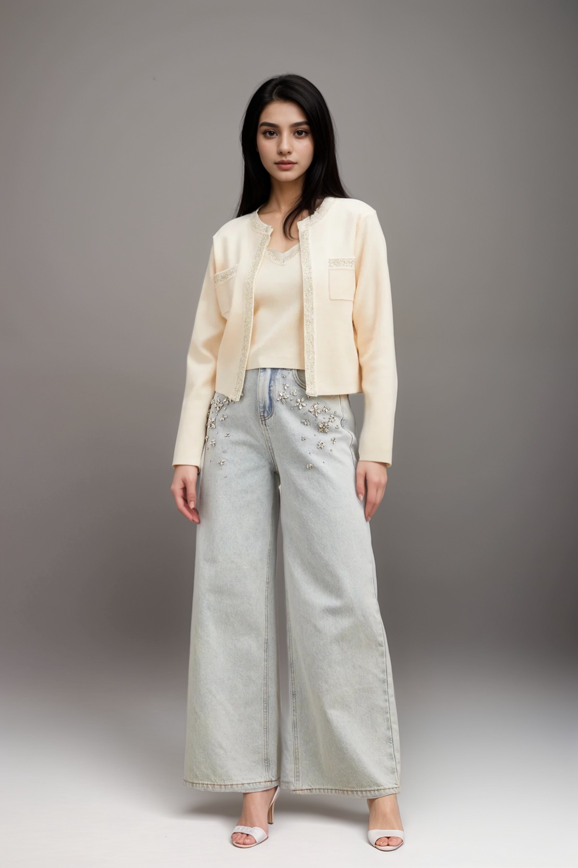Flowering Girl Women Celia White Sequined Fine-Knit Cropped Top