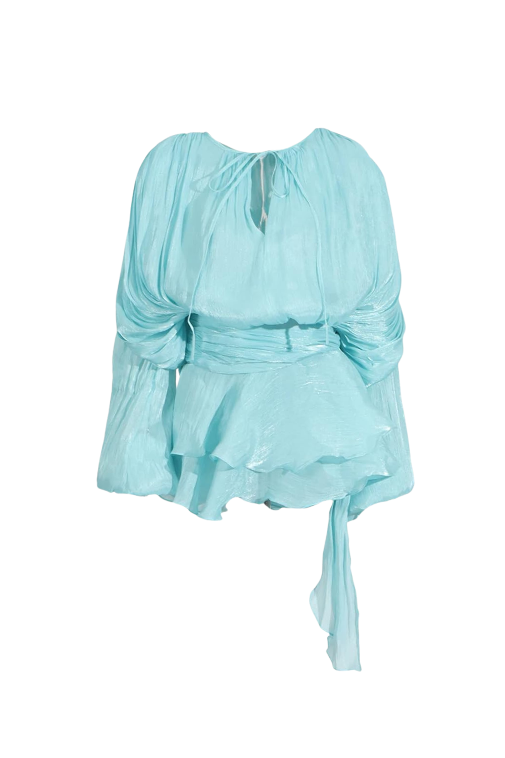 hermosa Balloon Sleeve Ruch Ruffle Mini Dress In Baby Blue