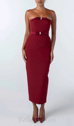 Flowering Girl Women demi bow strapless midi dress in merlot