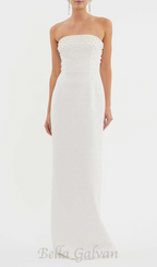 Flowering Girl Women pearl-embellished strapless gown in white