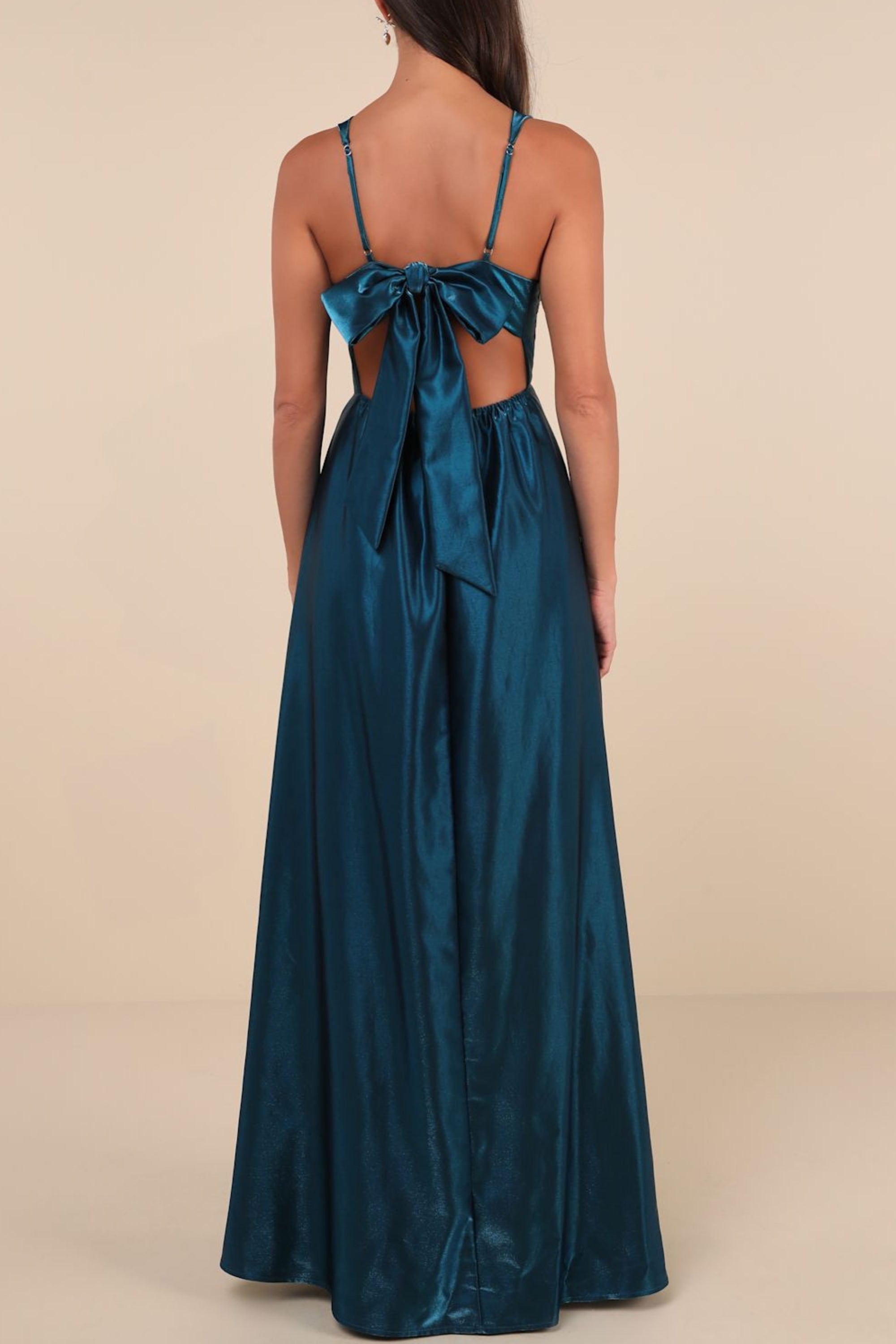 Flowering Girl Women Aura Shiny Dark Teal Taffeta Maxi Dress With Pockets