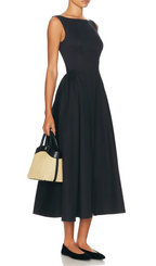 Flowering Girl Women Stretch Cotton Sateen Midi Dress in black
