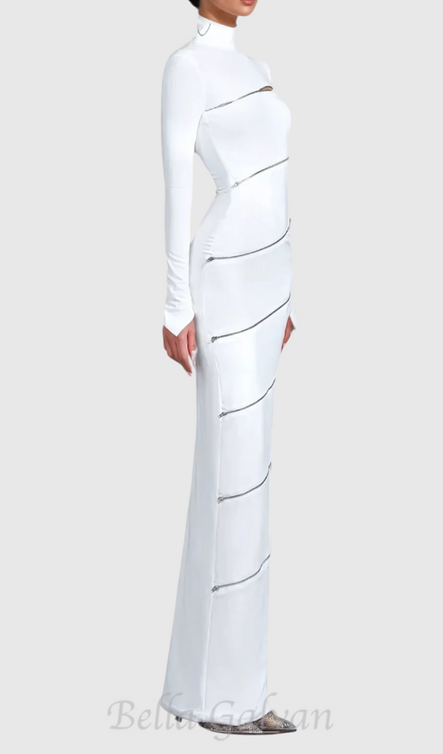 Flowering Girl Women Aloysius Zipper Bodycon Maxi Dress In White