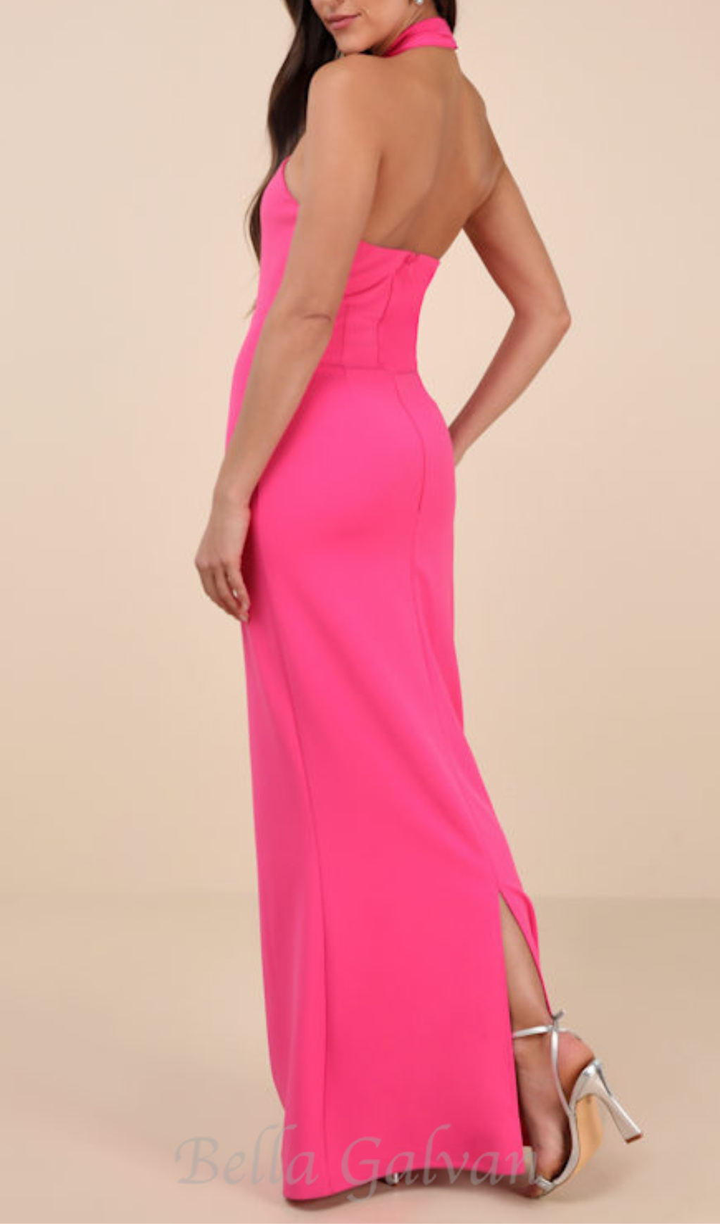 Flowering Girl Women halter neck backless maxi dress in pink