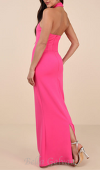 Flowering Girl Women halter neck backless maxi dress in pink