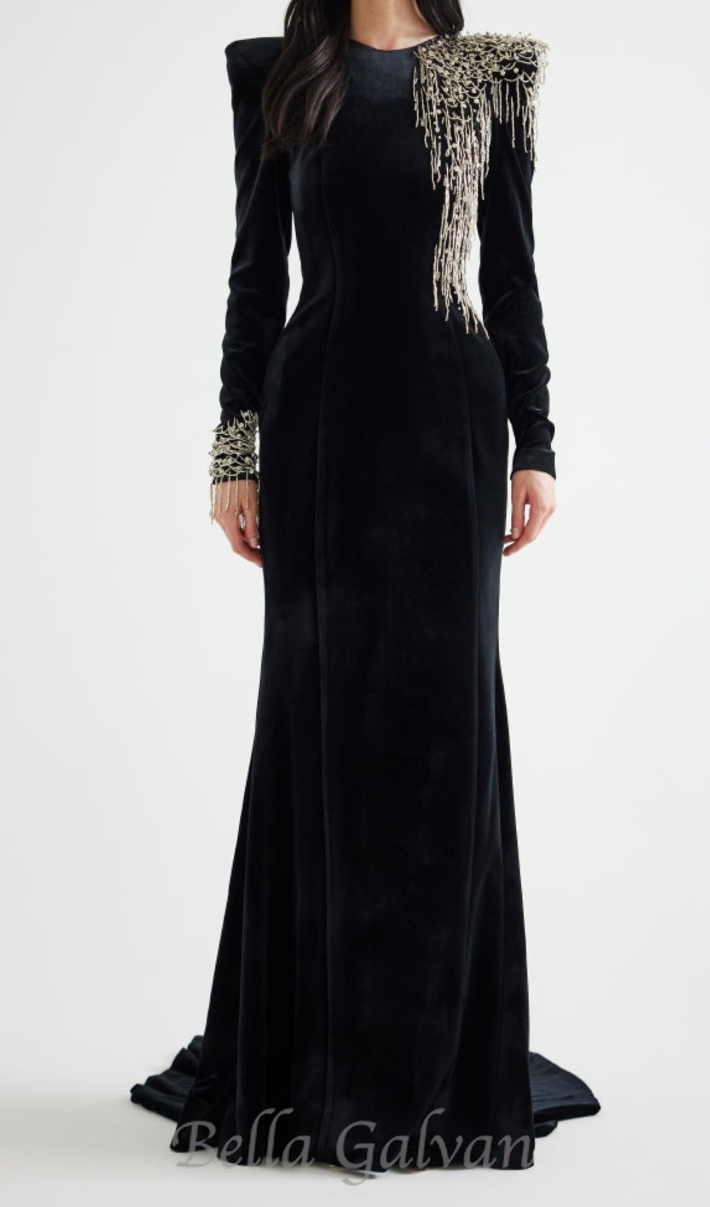 Flowering Girl Women embroidered velvet maxi dress in black