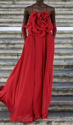Flowering Girl Women winifred 3d flower strap maxi dress in red