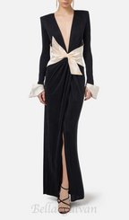 Flowering Girl Women bow black carpet dress in drape jersey