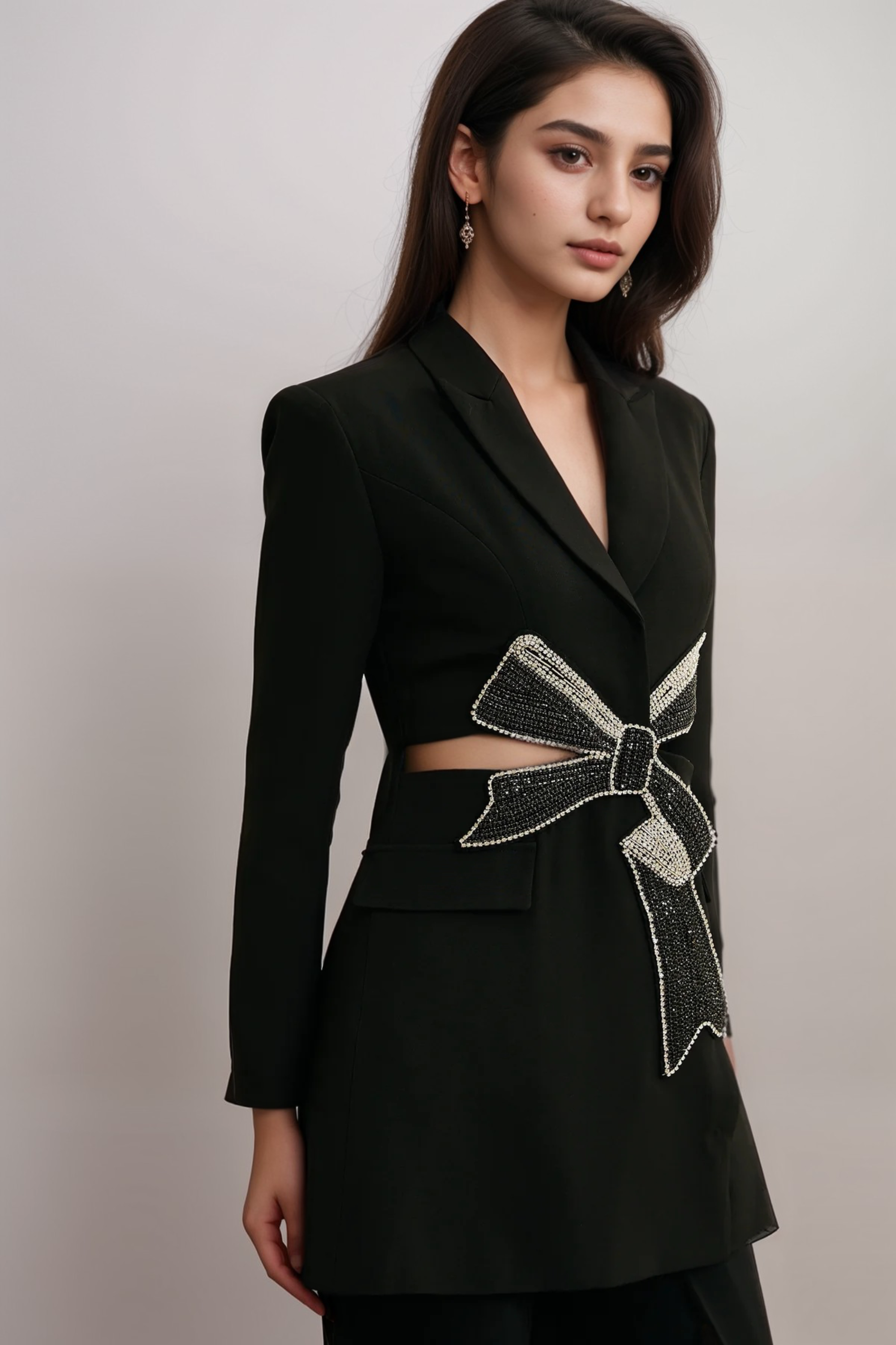 Flowering Girl Women Justine Black Bowknot Cut-Out Blazer