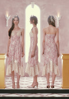 Flowering Girl Women mandy Floral lace embroidery midi dress - pink