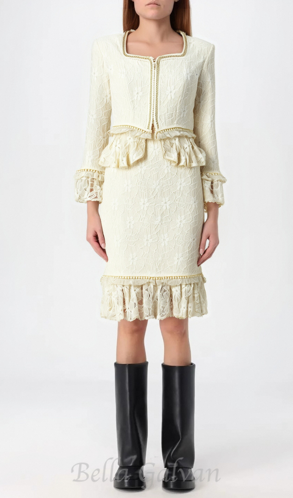 Flowering Girl Women lace top bodycon skirt suit in ivory