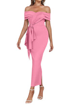 Flowering Girl Women Off Shoulder Side Split Midi Dress In Pink