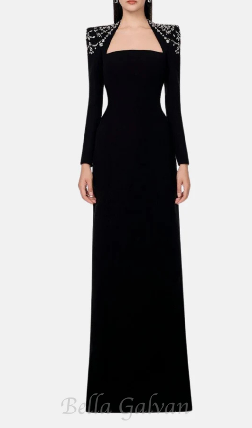 Flowering Girl Women crystal-embellished black long sleeve maxi dress