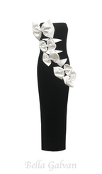 Flowering Girl Women flower embellished black strapless maxi dress