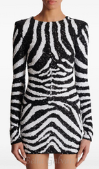 Flowering Girl Women Short two-tone zebra sequin mini dress