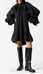 Flowering Girl Women alani ruffled embellished mini dress in black