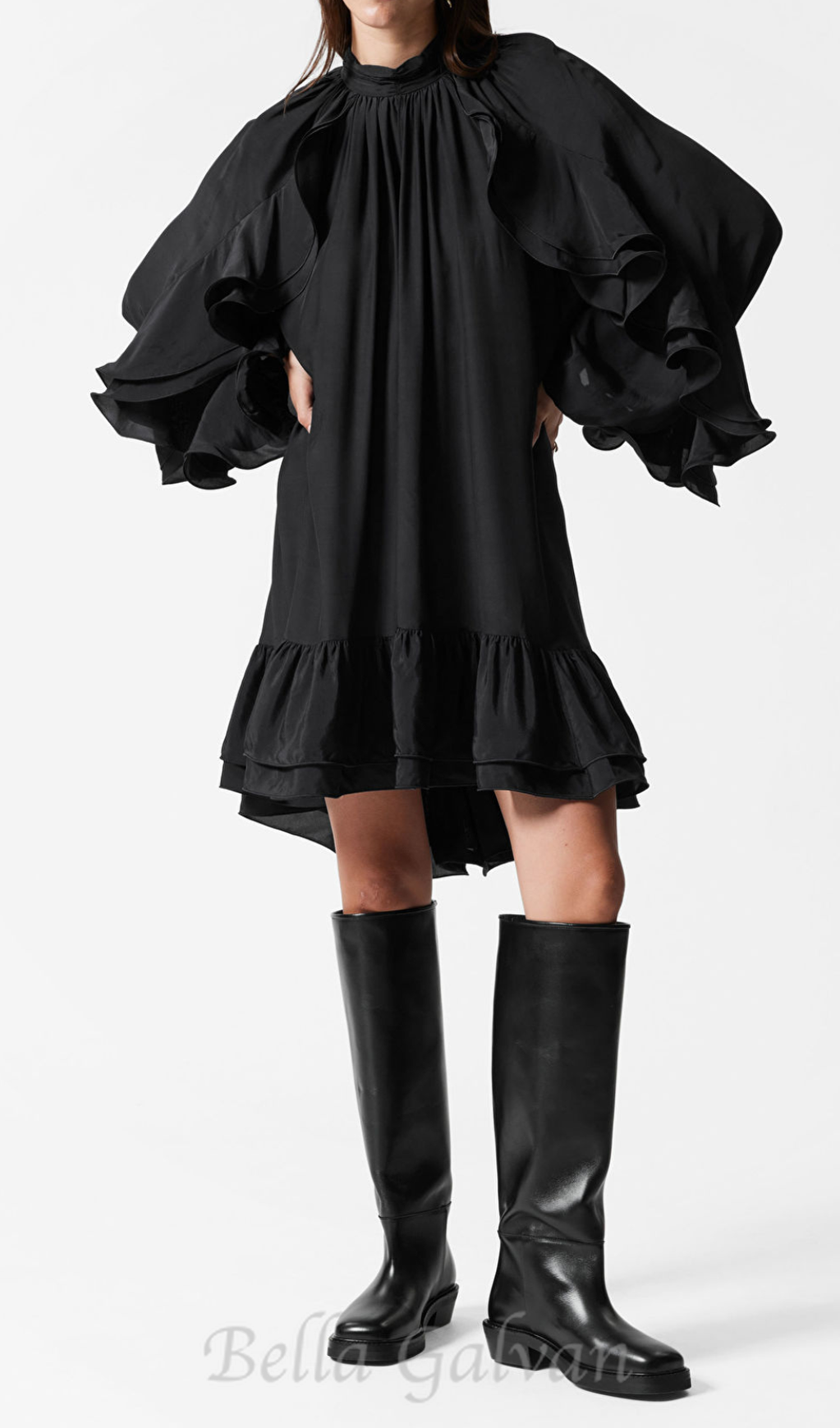 Flowering Girl Women alani ruffled embellished mini dress in black