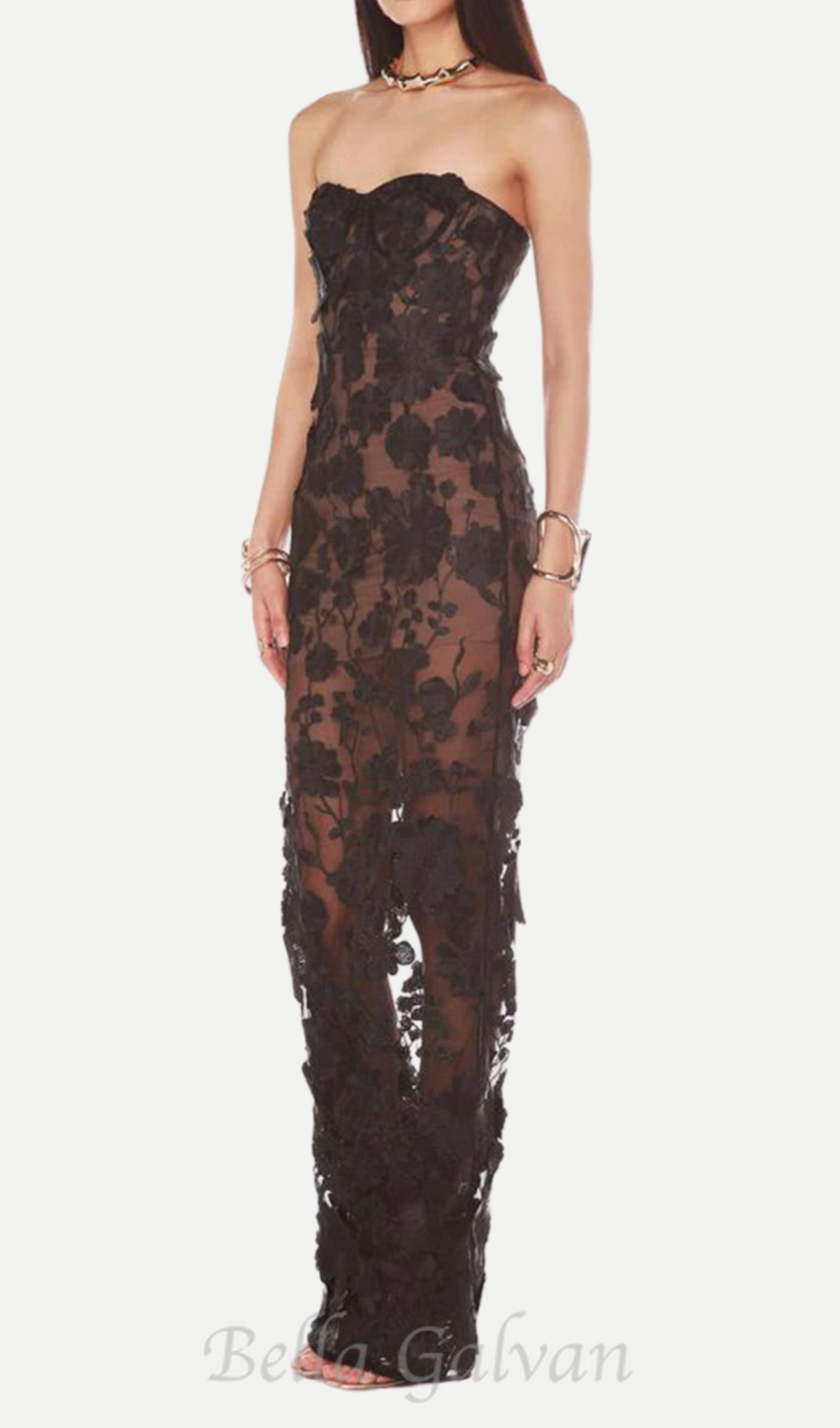 Flowering Girl Women jasmine strapless black maxi dress