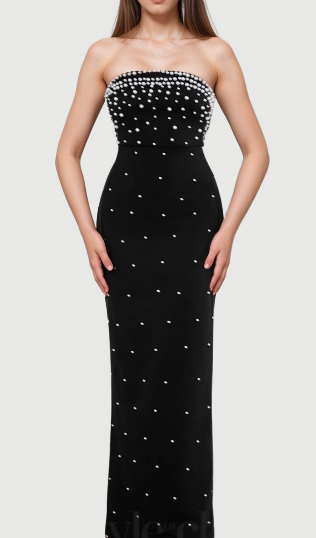Flowering Girl Women pearl-embellished strapless gown in black