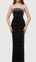 Flowering Girl Women pearl-embellished strapless gown in black
