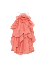 Flowering Girl Women lorraine Halter Floral Ruffle Layered Mini Dress in Orange