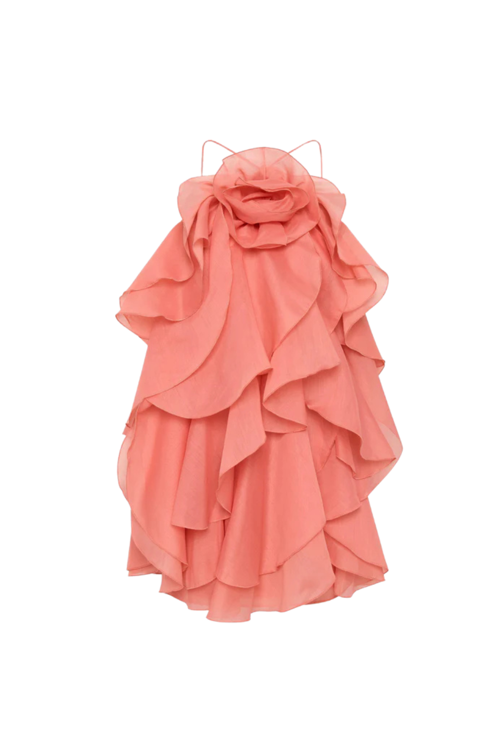Flowering Girl Women lorraine Halter Floral Ruffle Layered Mini Dress in Orange
