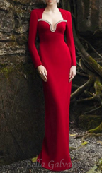 Flowering Girl Women sylvia crystal embellished long sleeve maxi dress in red
