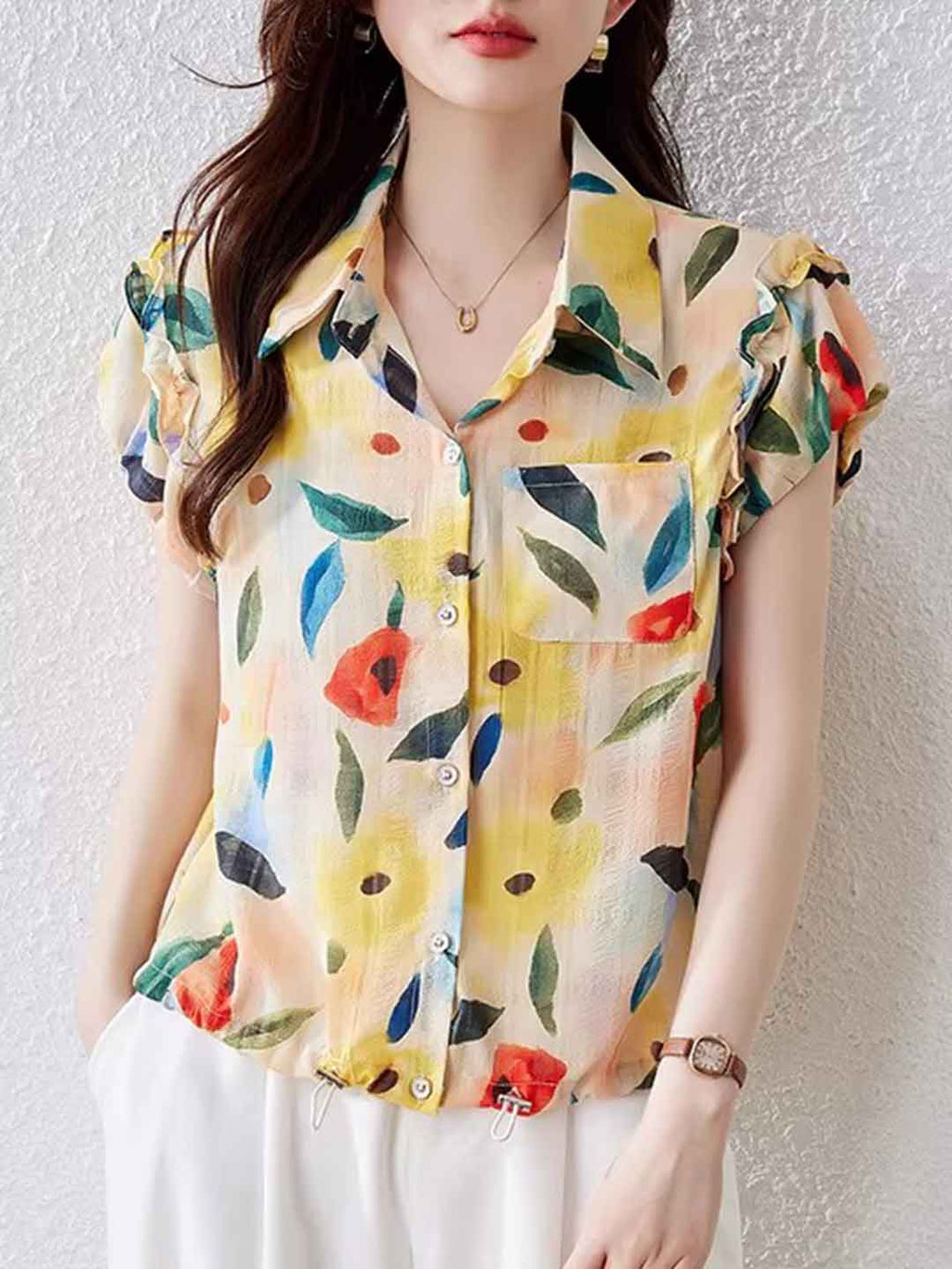 Flowering Girl Women odelia Casual Polo Floral Printed Shirt