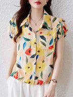 Flowering Girl Women odelia Casual Polo Floral Printed Shirt