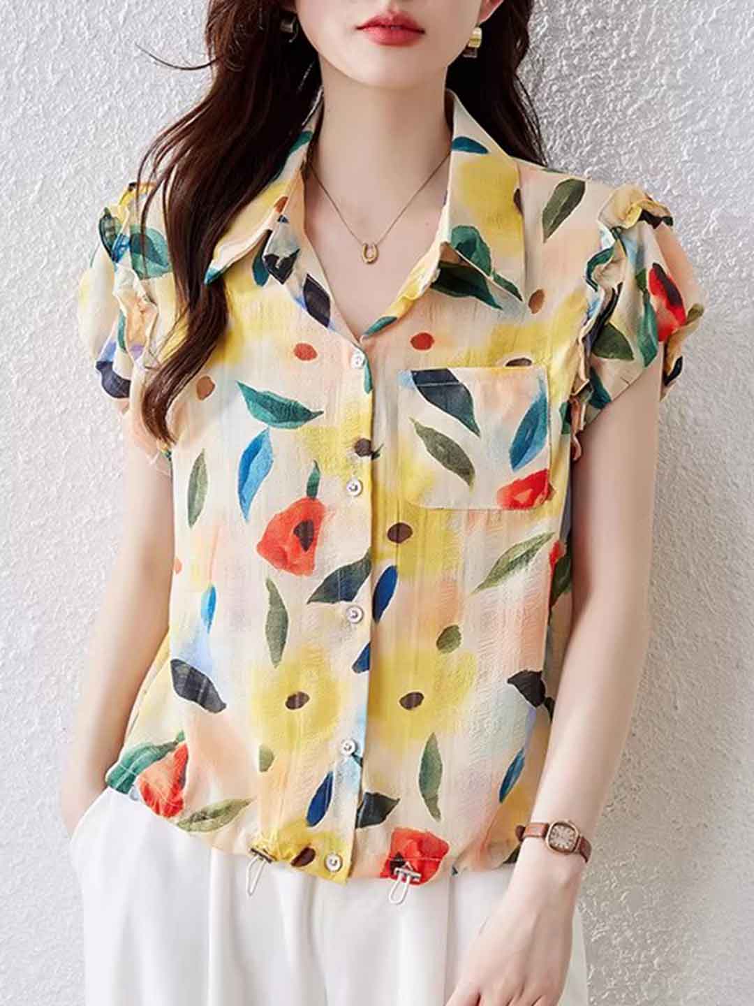 Flowering Girl Women odelia Casual Polo Floral Printed Shirt
