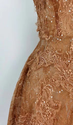 Flowering Girl Women CARAMEL FLORAL LACE EMBROIDER MIDI DRESS
