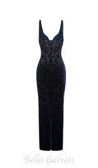 Flowering Girl Women Crystal Velvet Singlet maxi dress in midnight black