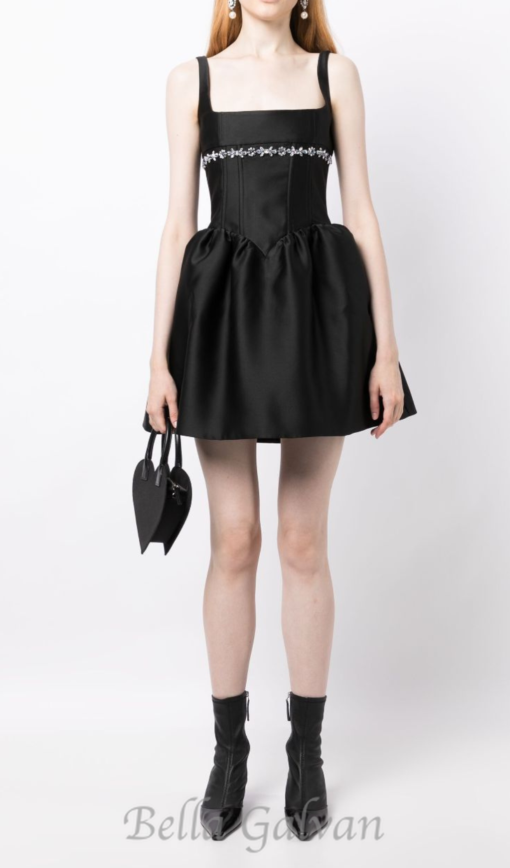 Flowering Girl Women crystal-embellished square-neck mini dress in black