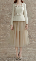 Flowering Girl Women tweed jacket tulle skirt suit in apricot
