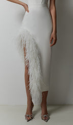 Flowering Girl Women Strapless Feather Midi Dress In White