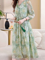 Flowering Girl Women martha Vacation Auricular Collar Jacquard Drawstring Dress