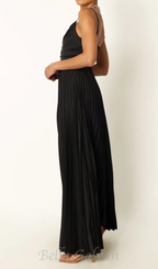 Flowering Girl Women Naira Pleated Maxi Dress in Black