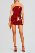 Flowering Girl Women Sequin Strapless Mini Red Dress