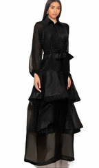 Flowering Girl Women Clémence black polka-dot tiered midi dress