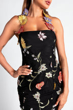 Flowering Girl Women Halter Embroider Floral Midi Dress In Black
