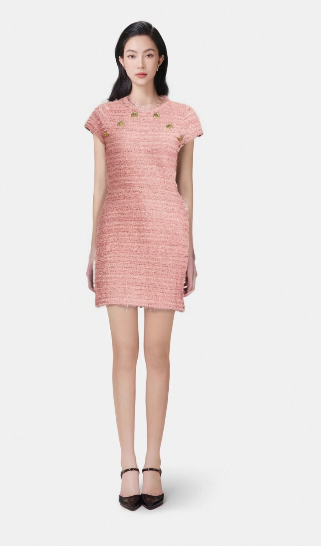 Flowering Girl Women Béatrice pink fringe knitted mini dress
