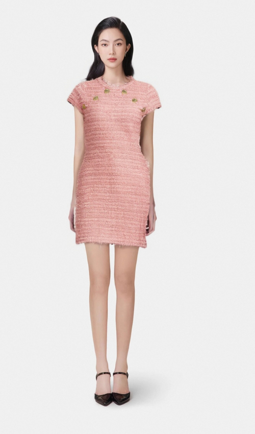 Flowering Girl Women Béatrice pink fringe knitted mini dress