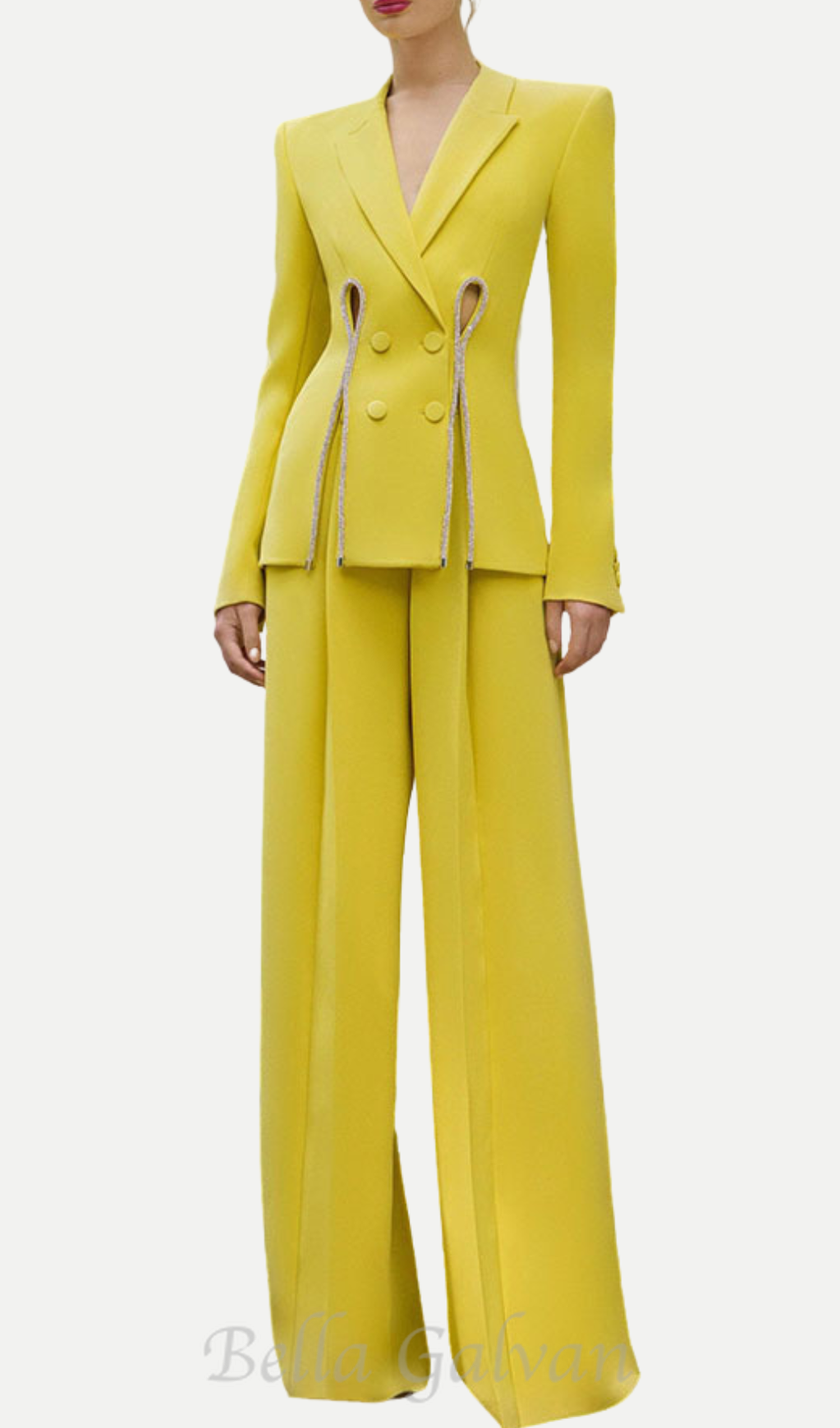 Flowering Girl Women Yellow Double Breasted Pantsuit