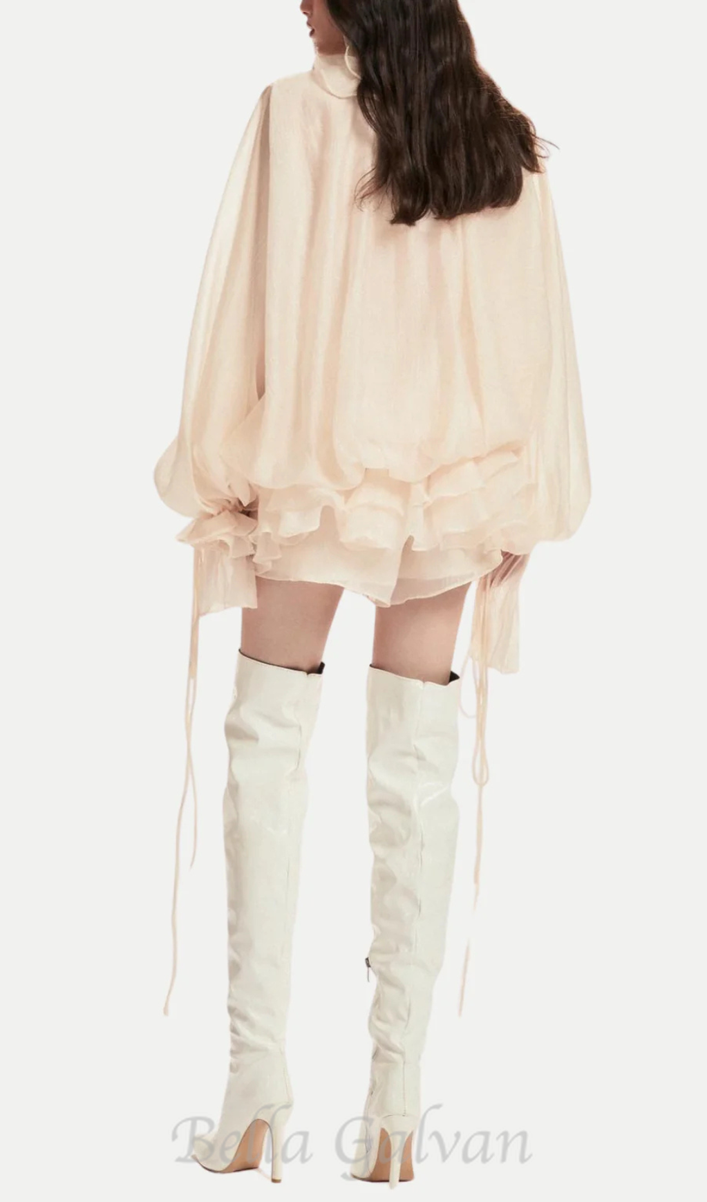 Jaketta Flower Ruffle Mini Dress In Beige