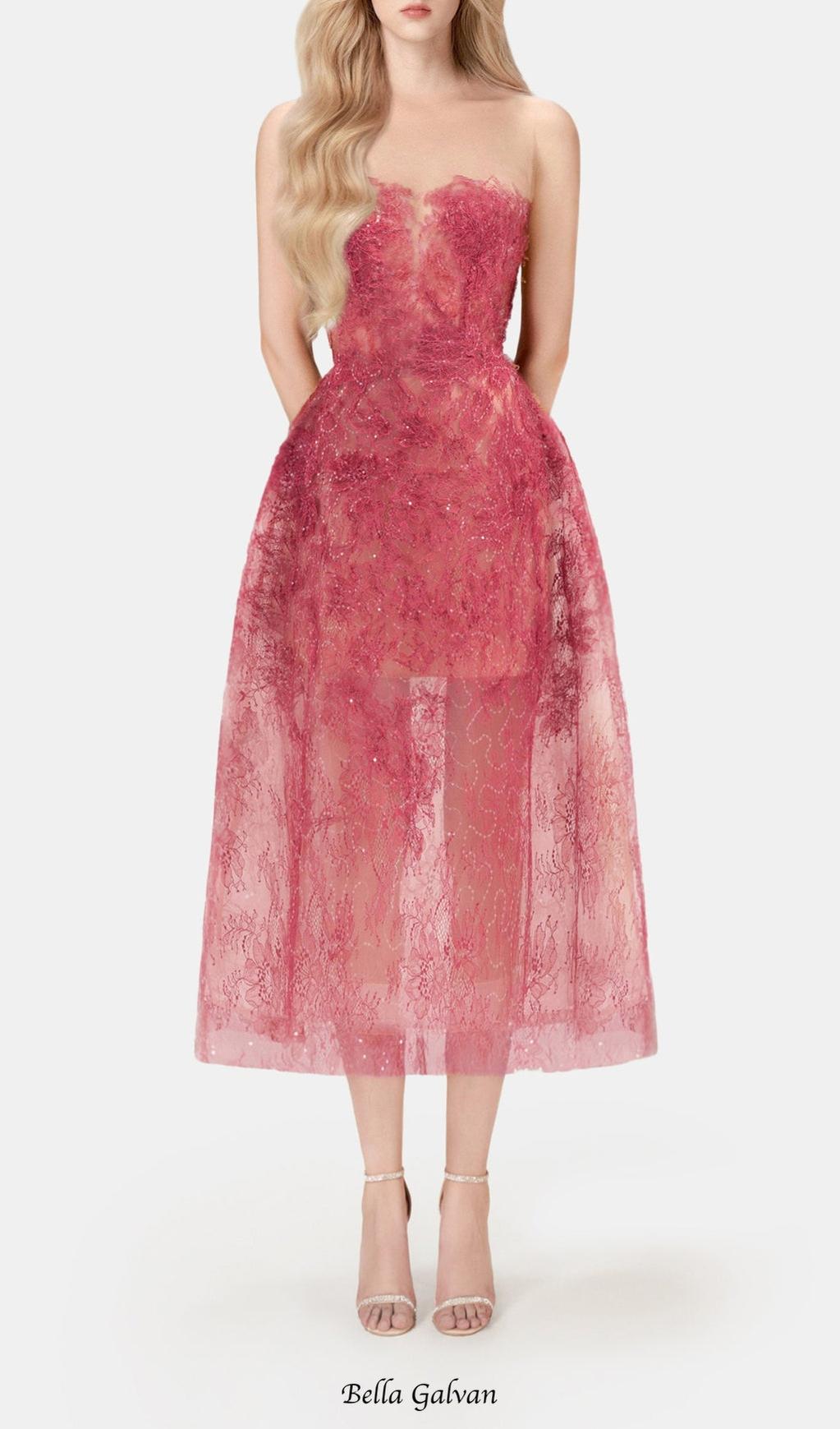 Flowering Girl Women RED FLORAL LACE EMBROIDER MIDI DRESS
