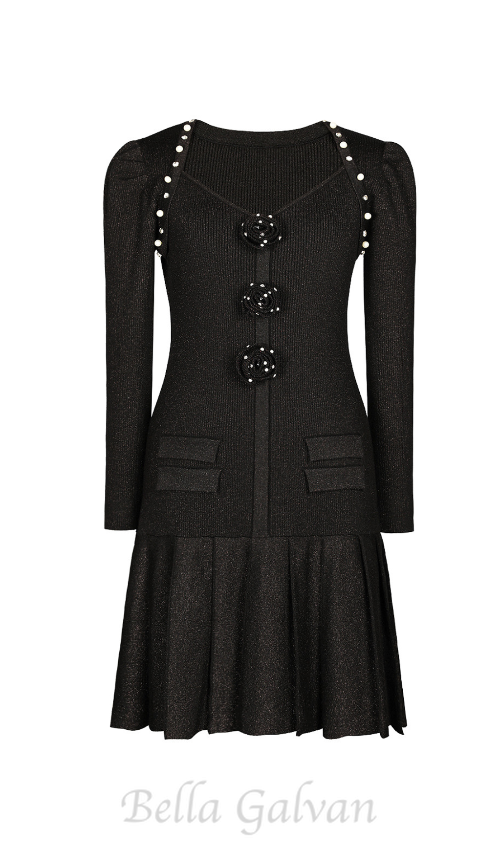 Flowering Girl Women flower knit mini dress in black